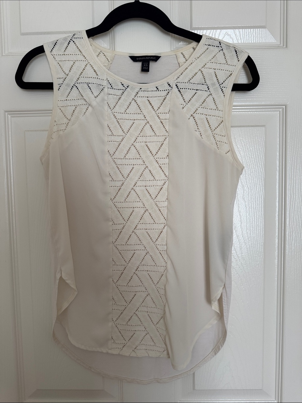 Banana Republic Factory Cream Sleeveless Eyelet-Panel Tank